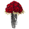 Nearly Natural A1241 20" Artificial Red Rose & Gypsophillia Arrangement in Silver Vase
