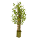 Nearly Natural 9820 53" Artificial Green Bamboo Grass Plant in Green Metal Planter