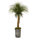 Nearly Natural T1014 64" Artificial Green Pony Tail Palm Plant in Copper Trimmed Metal Planter