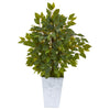 Nearly Natural 9916 17" Artificial Green Mini Ficus Tree in Embossed White Planter