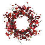 Nearly Natural 4813 24" Artificial Red Plum Blossom Wreath