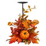 Nearly Natural A1783 12`` Fall Maple Leaves, Berries and Pumpkin Candle Holder