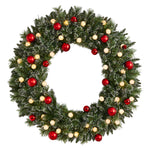 Nearly Natural W1275 4` Christmas Wreath with Ornaments and 40 LED Globe Lights