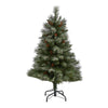 Nearly Natural 4` Snowed French Alps Mountain Pine Artificial Christmas Tree with 237 Bendable Branches and Pine Cones