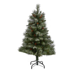 Nearly Natural 4` Snowed French Alps Mountain Pine Artificial Christmas Tree with 237 Bendable Branches and Pine Cones