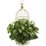 Nearly Natural 8275 19" Artificial Green Pothos Plant in Decorative Bird Cage