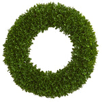 Nearly Natural 19.5" Artificial Green Tea Leaf Wreath Plant, UV Resistant Indoor/Outdoor