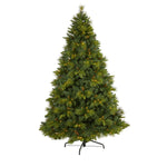 Nearly Natural 7.5` North Carolina Mixed Pine Artificial Christmas Tree with 470 Warm White LED Lights, 1895 Bendable Branches and Pinecones