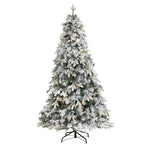 Nearly Natural 6` Flocked Vermont Mixed Pine Artificial Christmas Tree with 300 Clear LEDs Lights