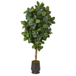 Nearly Natural T1092 78" Artificial Green Rubber Leaf Tree in Ribbed Metal Planter