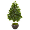 Nearly Natural 9928 31" Artificial Green Sweet Bay Cone Topiary Tree in Metal Bowl