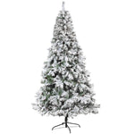 Nearly Natural 8` Flocked White River Mountain Pine Artificial Christmas Tree with Pinecones