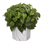 Nearly Natural 8133 15" Artificial Green Pothos Plant in Marble Finished Vase