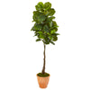 Nearly Natural 9692 67" Artificial Green Real Touch Fiddle Leaf Tree in Terra-Cotta Planter 