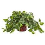 Nearly Natural 8426 14" Artificial Green Pothos Plant in Design Red Vase