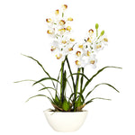Nearly Natural Cymbidium w/White Vase Silk Flower Arrangement