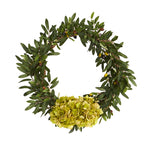 Nearly Natural 21`` Olive with Hydrangea Artificial Wreath