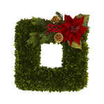 Nearly Natural 16`` Tea Leaf and Poinsettia Artificial Square Wreath