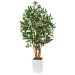 Nearly Natural T2478 5.5` Ficus Bushy Artificial Tree in White Metal Planter