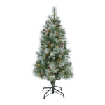 Nearly Natural 4` Frosted Tip British Columbia Mountain Pine Artificial Christmas Tree with 100 Clear Lights, Pine Cones and 228 Bendable Branches