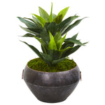 Nearly Natural 9513 21" Artificial Green Agave Plant in Metal Bowl