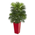 Nearly Natural 6489 40" Artificial Green Areca Palm Plant in Red Planter
