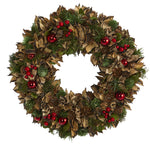 Nearly Natural 15`` Holiday Artificial Wreath with Pine Cones and Ornaments