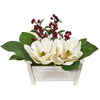 Nearly Natural 1882 14" Artificial Green & White Magnolias & Berries Arrangement in Chair Planter