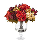 Nearly Natural A1053 15" Artificial Autumn Hydrangea Berry Arrangement in Glass Urn, Multicolor 