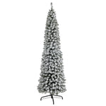 Nearly Natural 7` Flocked Pencil Artificial Christmas Tree with 574 Bendable Branches