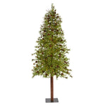 Nearly Natural 8` Wyoming Alpine Artificial Christmas Tree with 250 Clear (multifunction) LED Lights and Pine Cones on Natural Trunk