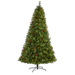 Nearly Natural 8`Aberdeen Spruce Artificial Christmas Tree with 500 Clear LED Lights, Pine Cones and Red Berries