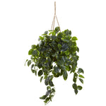 Nearly Natural 6844 36" Artificial Green Pothos in Hanging Basket, UV Resistant (Indoor/Outdoor)