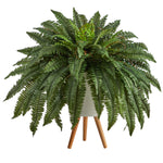 Nearly Natural P1688 2.5’ Boston Fern Artificial Plant in White Planter with Legs