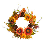 Nearly Natural W1235 24” Fall Sunflower, Pinecone  Autumn Artificial Wreath