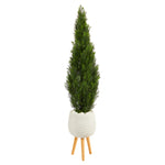Nearly Natural T2471 5` Cedar Artificial Tree in White Planter with Stand