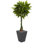 Nearly Natural 5734 5' Artificial Green Real Touch Money Tree in Slate Planter