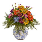 Nearly Natural 1885 15" Artificial Mixed Floral Arrangement in Floral Vase, Multicolor