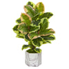 Nearly Natural 8137 23" Artificial Green Rubber Leaf Plant in Marble Finished Vase (Real Touch)