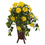 Nearly Natural 8181 34" Artificial Green & Yellow Hibiscus Plant in Stand Planter