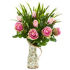 Nearly Natural 1914 23" Artificial Green & Pink Rose & Vanilla Grass Arrangement in Ceramic Vase