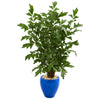 Nearly Natural 5678 5' Artificial Green Fishtail Palm Tree in Glazed Blue Planter