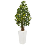 Nearly Natural 9332 5' Artificial Green Schefflera Tree in White Tower Planter