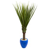 Nearly Natural 6479 5.5' Artificial Green Spiky Agave Plant in Blue Oval Planter