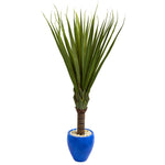 Nearly Natural 6479 5.5' Artificial Green Spiky Agave Plant in Blue Oval Planter