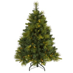 Nearly Natural 4` North Carolina Mixed Pine Artificial Christmas Tree with 130 Warm White LED Lights, 459 Bendable Branches and Pinecones