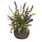Nearly Natural A1258 14" Artificial Green & Purple Lavender Arrangement in Stone Vase