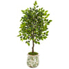 Nearly Natural 9944 40" Artificial Green Mini Ficus Tree in Floral Planter