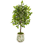 Nearly Natural 9944 40" Artificial Green Mini Ficus Tree in Floral Planter