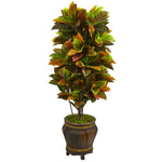 Nearly Natural 6434 5.5' Artificial Green & Orange Real Touch Croton Plant in Decorative Planter 